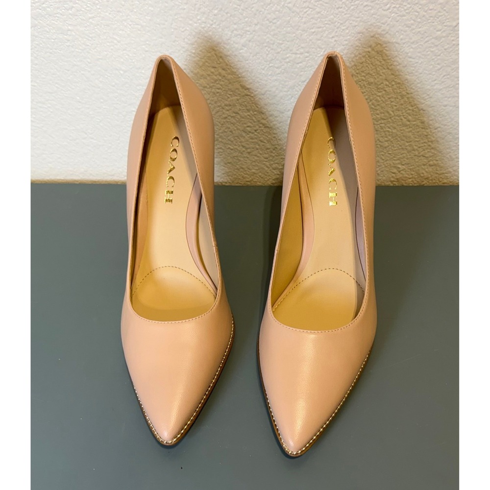 Coach Samantha Bead Chain Pointed Toe Pumps Beechwood Leather Nude Heels Size 8 - Picture 9 of 9